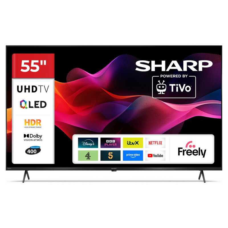 Sharp 55HM5245E, 55 Zoll/139cm, 4K UHD Smart QLED TiVo TV mit einer herausragenden Bildqualität, schwarz