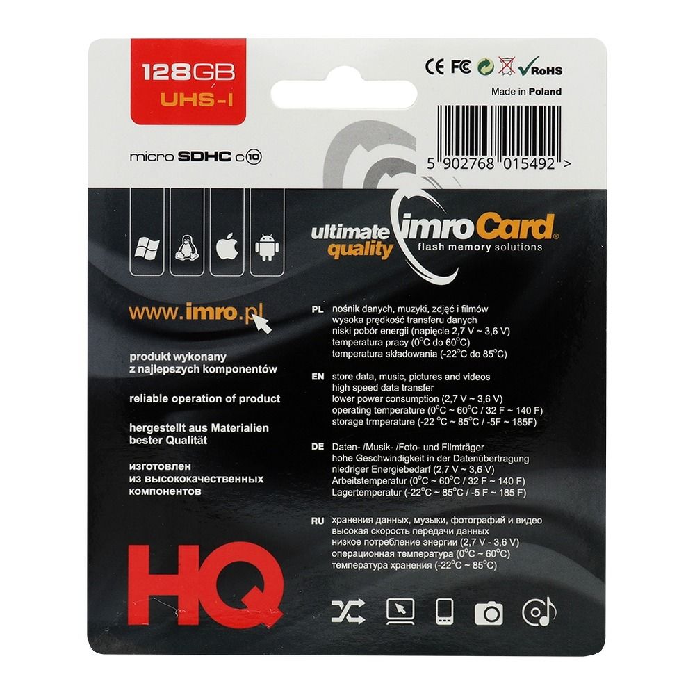 SPEICHERKARTE IMRO microSD 128GB mit SD Adapter 10 UHS