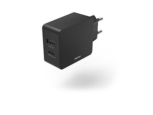 HAMA LADEG., 2 FACH USB-C+A, 30W, Ladegerät Universal, Schwarz