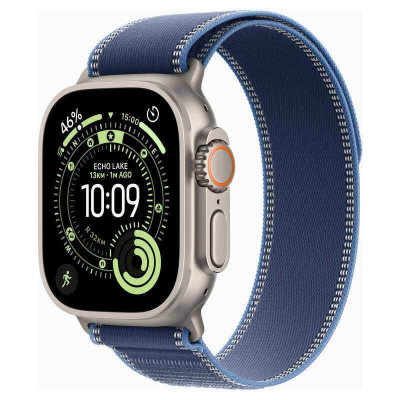 Apple Watch Ultra 3, GPS+CELL, titan natur, 49mm, Trail Loop, S/M, hellblau