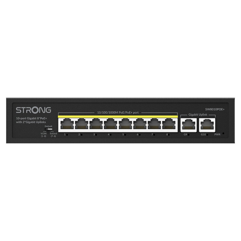Strong 10-Port Gigabit POE+ Switch mit 2 Gigabit-Uplink-Ports und 8 PoE+ Gigabit-Ethernet-Ports, schwarz