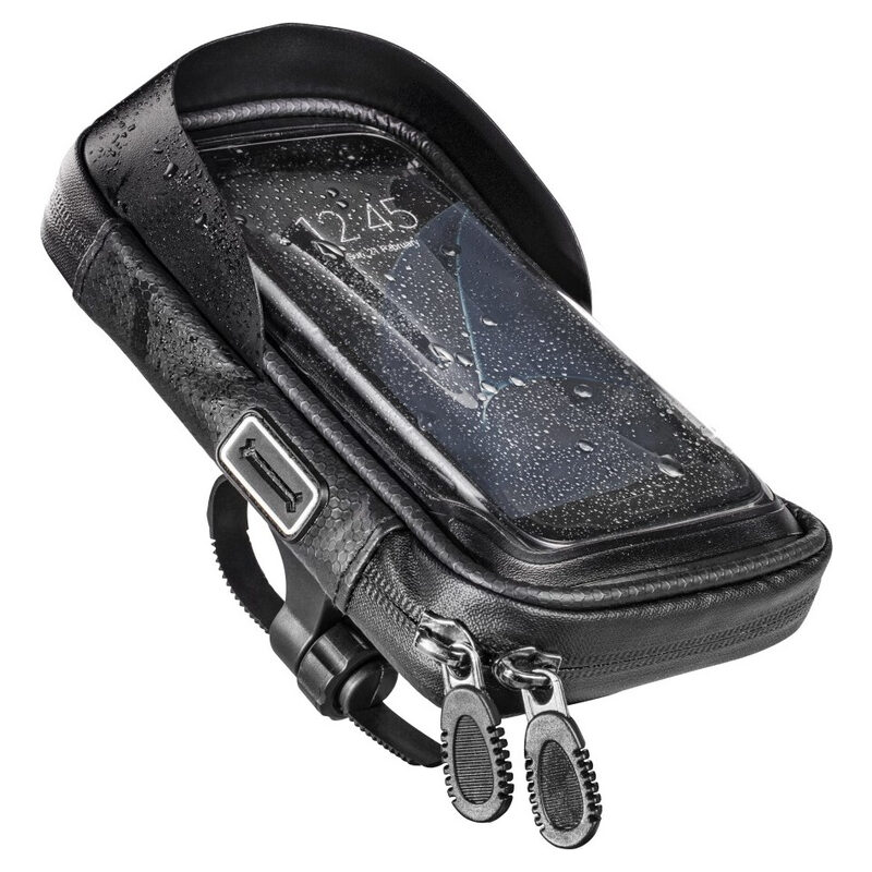 HAMA Fahrrad-/Motorradhaltertasche Multi, wasserabweisend, für Smartphones von 16cm x 8cm, Schwarz