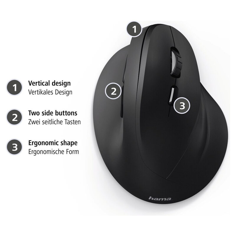Hama Vertikale, ergonomische 6-Tasten-Maus EMC-500, kabelgebunden, Schwarz