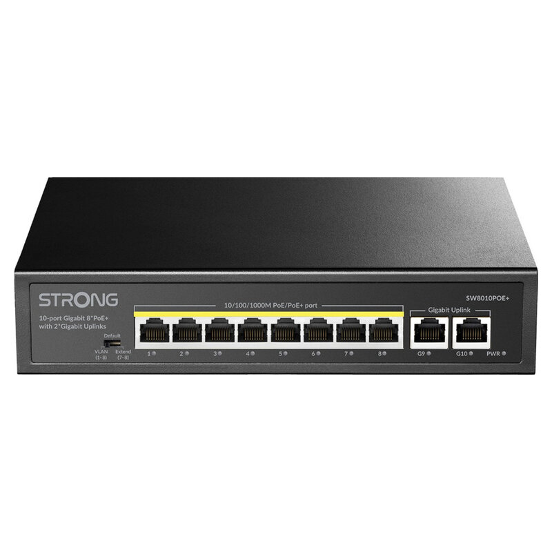Strong 10-Port Gigabit POE+ Switch mit 2 Gigabit-Uplink-Ports und 8 PoE+ Gigabit-Ethernet-Ports, schwarz