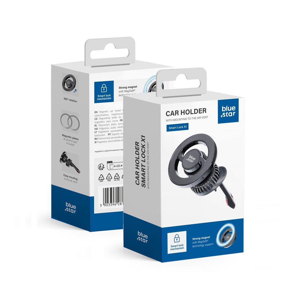 BLUE STAR Magnetischer Autohalter SMART LOCK X1 für Kühlergrill kompatibel mit MagSafe schwarz