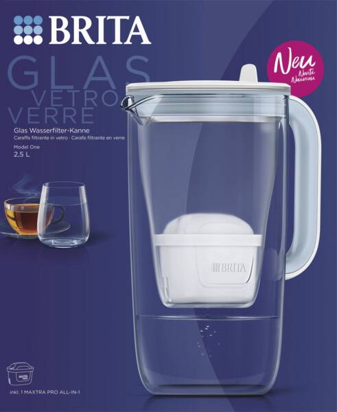 Brita Wasserfilter Glas Kanne Model One Glas-Weiss