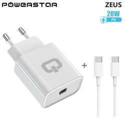 "Powerstar" ® "ZEUS" Ladegerät USB-C + Typ-C Ladekabel 20W White