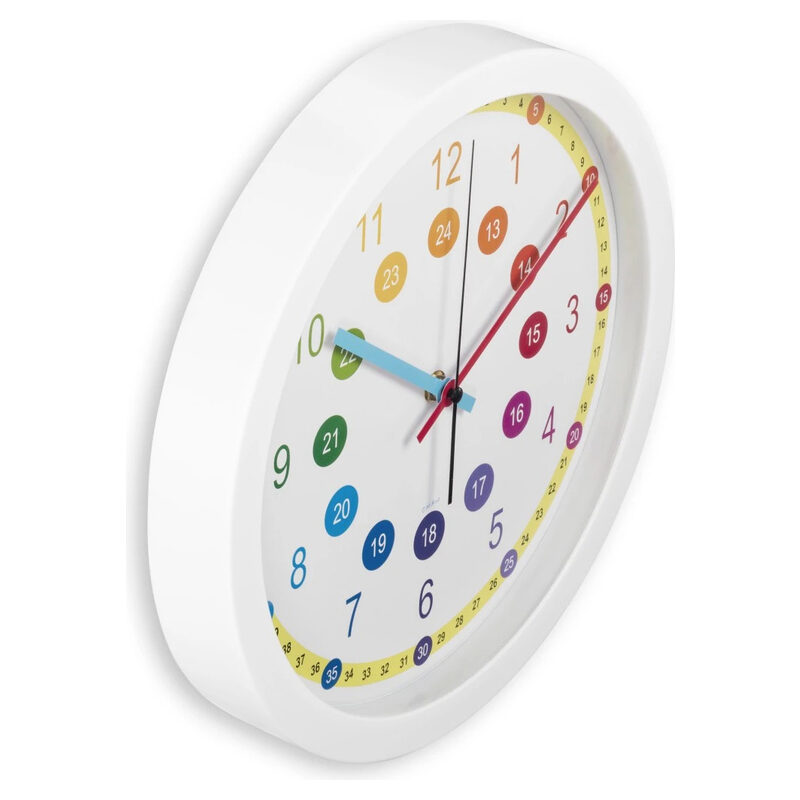 Hama Kinder-Wanduhr Sal, analog, Ø 30 cm, ohne Ticken, Weiss/Bunt