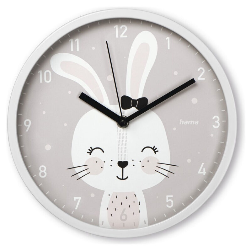 Hama Kinder-Wanduhr Maui, analog, Ø 25 cm, ohne Ticken, Grau/Weiss
