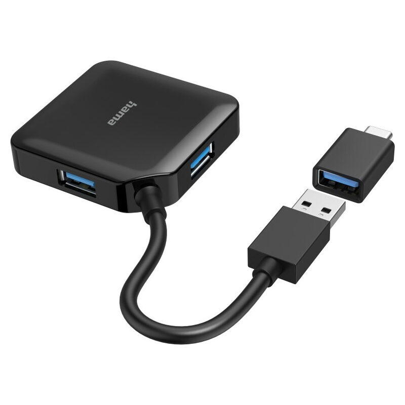 Hama USB-Hub, 4 Ports, USB 3.2 Gen1, 5Gbit/s, inkl. USB-C Adapter