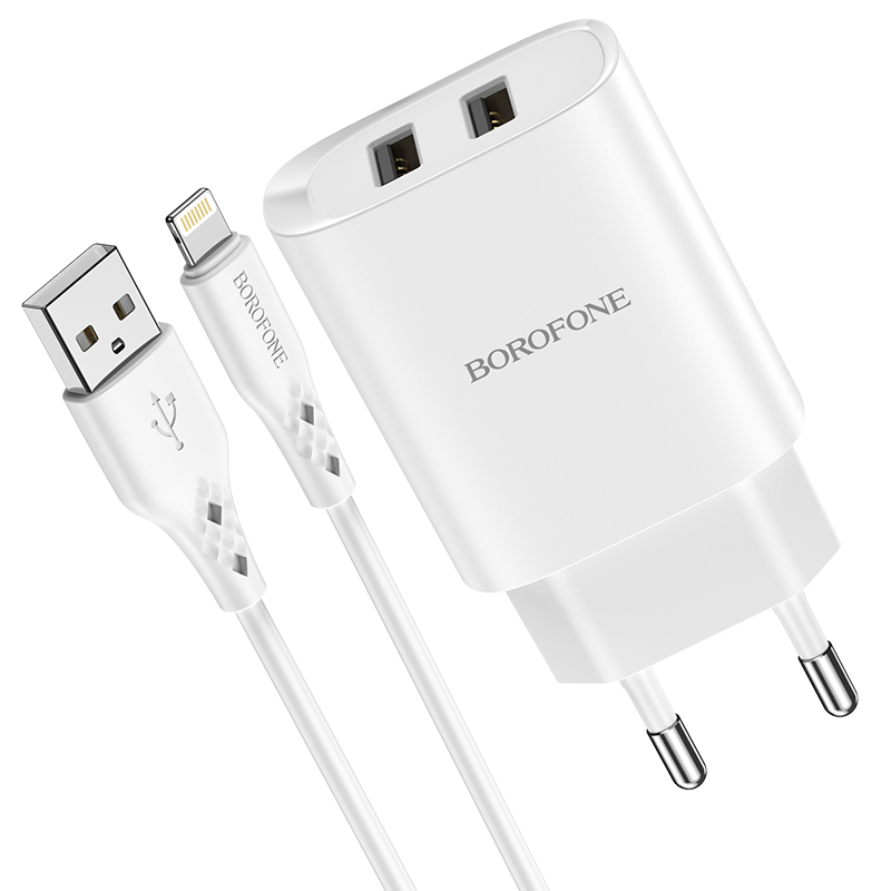 Borofone Schnellladegerät 2.1A 2x USB inkl Micro USB Kabel weiss