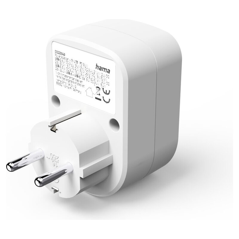 Hama Steckdosenadapter-USBC+USBA weiss