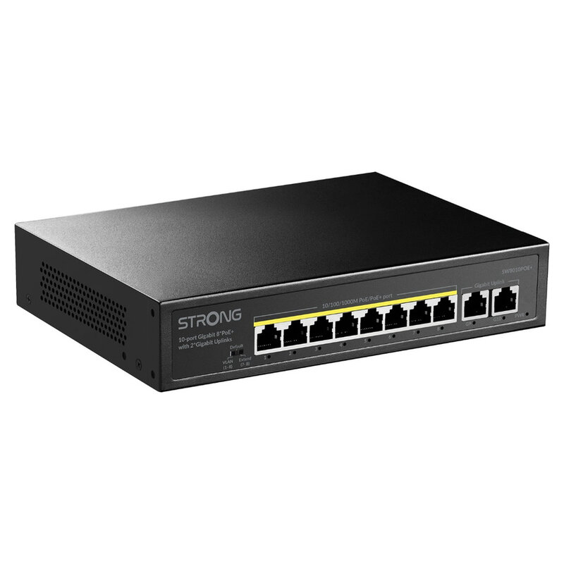 Strong 10-Port Gigabit POE+ Switch mit 2 Gigabit-Uplink-Ports und 8 PoE+ Gigabit-Ethernet-Ports, schwarz