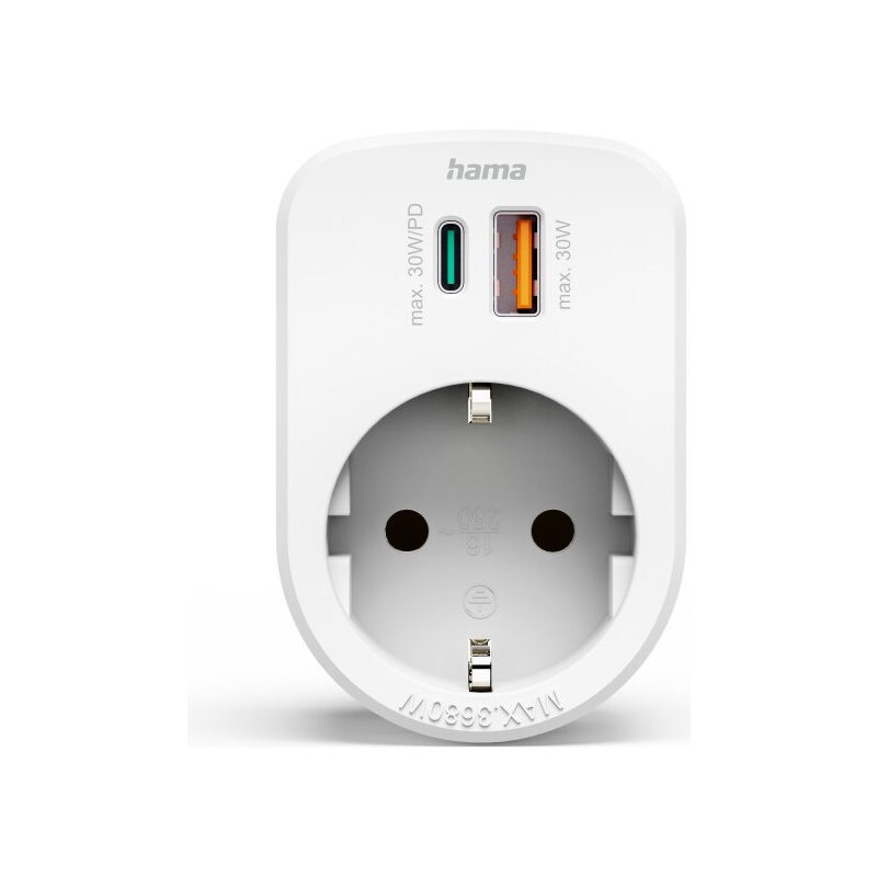 Hama Steckdosenadapter-USBC+USBA weiss
