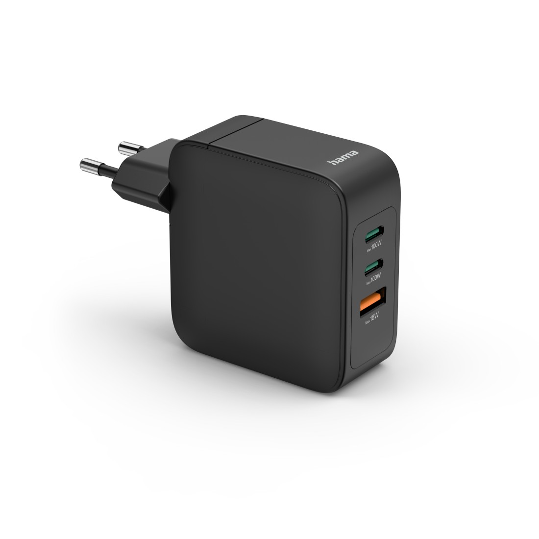 Hama Schnellladegerät, GaN, 2x USB-C, 1x USB-A, PD, 100 W, Schwarz