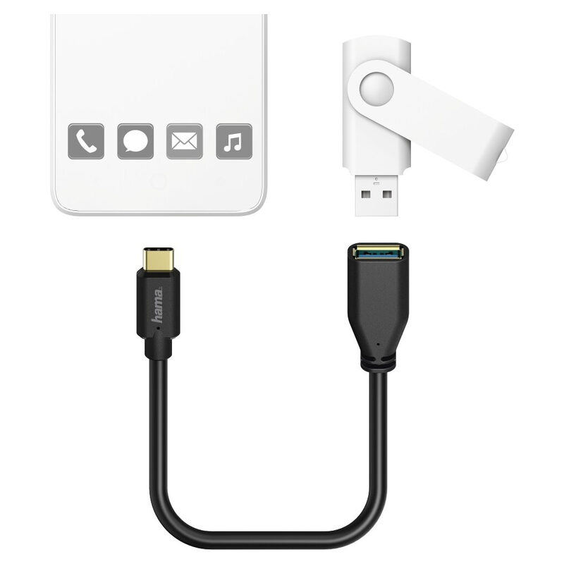 Hama USB Type-C-Adapterkabel, OTG, USB Type-C-Stecker - A-Buchse, 15 cm, Schwarz