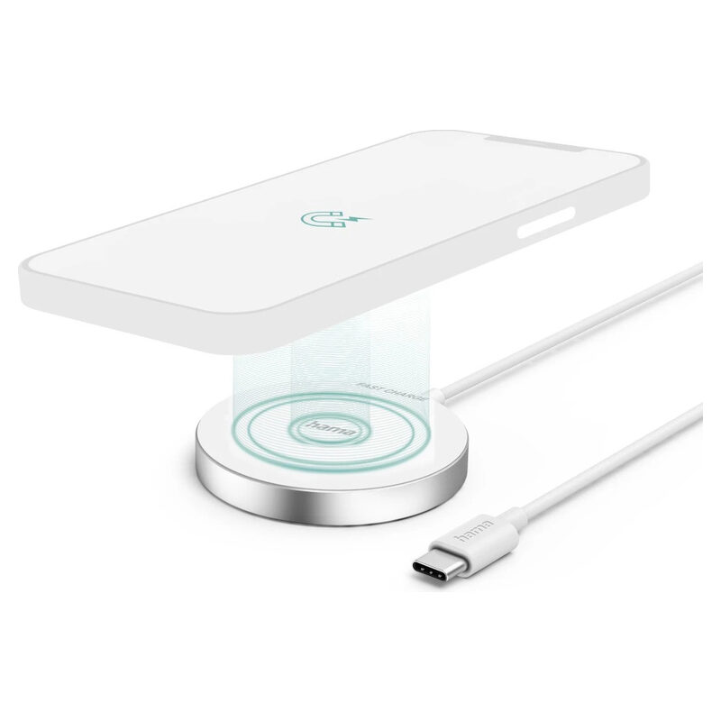 Hama Wireless Charger MagCharge FC15 für iPhones der Serien 12 bis 16, 15W, Weiss