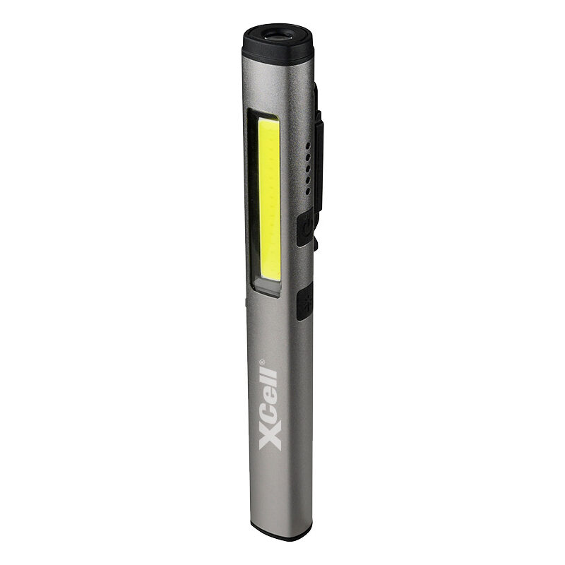 XCell multifunktionale LED-Stiftleuchte mit UV- und Laserlicht, drehbarer Metallclip