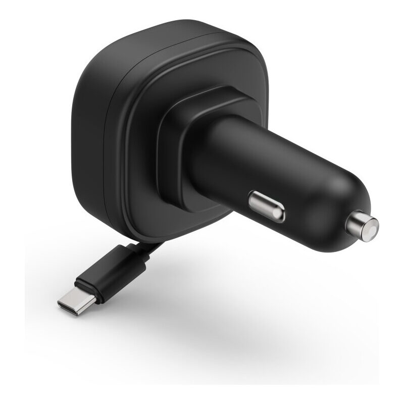 Hama Kfz-Ladegerät, ausziehbares USB-C Kabel + 1xUSB-C Port, 30W, PD, 1m, Schwarz