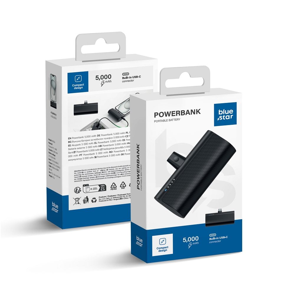 Powerbank Blue Star 5000 mAh with built-in connector USB C 2,1A W0556 black