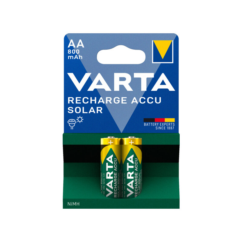 Varta Recharge Akku Solar AA 800mAh, 2 Stück Blister grün