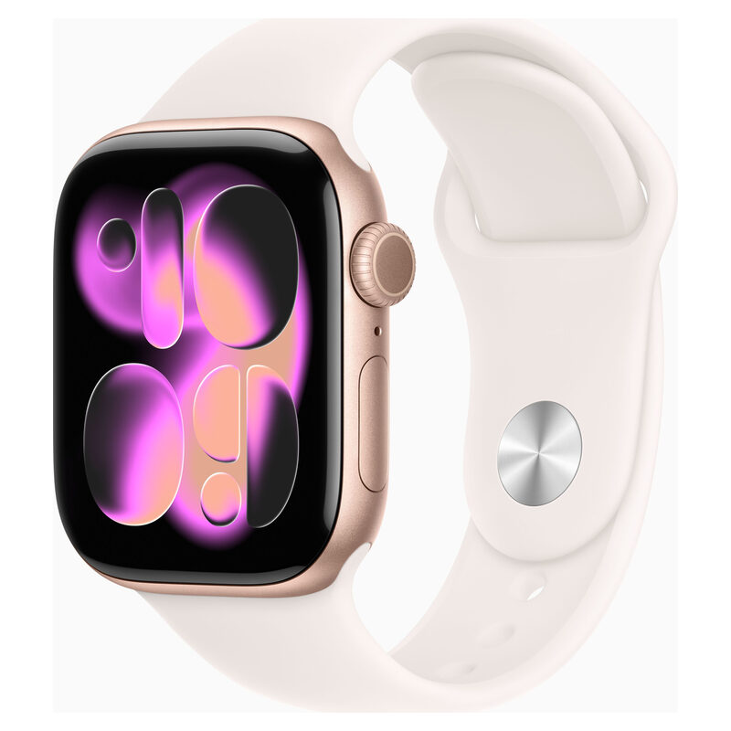 Apple Watch, S11, GPS, roségold, 42mm, Aluminiumgehäuse, Sportarmband blassrosa S/M