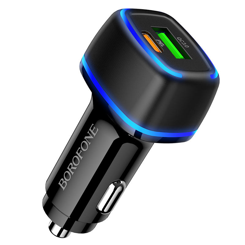 BOROFONE CAR CHARGER BZ14A MERCURY - USB + TYPE C - QC 3.0 PD 20W 3A BLACK