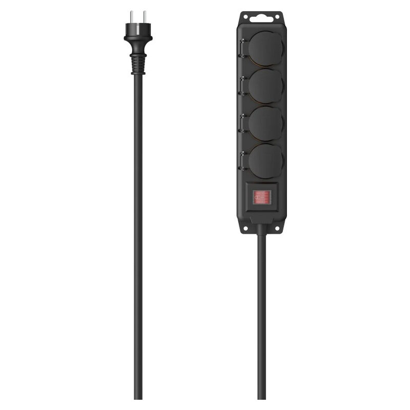 Hama Steckdosenleiste 4-fach Outdoor, 2m, mit Schalter, spritzwassergeschützt, Schwarz