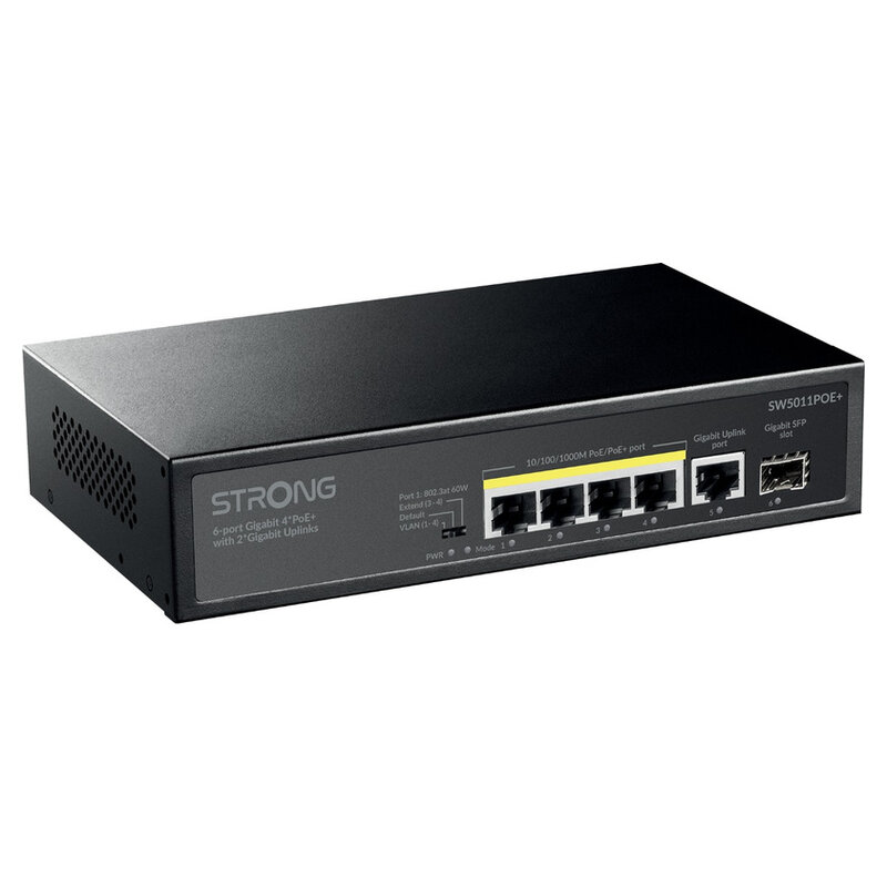 Strong 6-Port Gigabit POE+ Switch mit 4 PoE+ Gigabit-Ethernet-Ports, schwarz