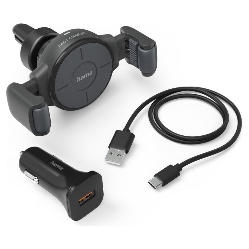 Hama KFZ-Ladegerät-Halter, Induktion/QI-Charger FC10 Flex-Set, Schwarz