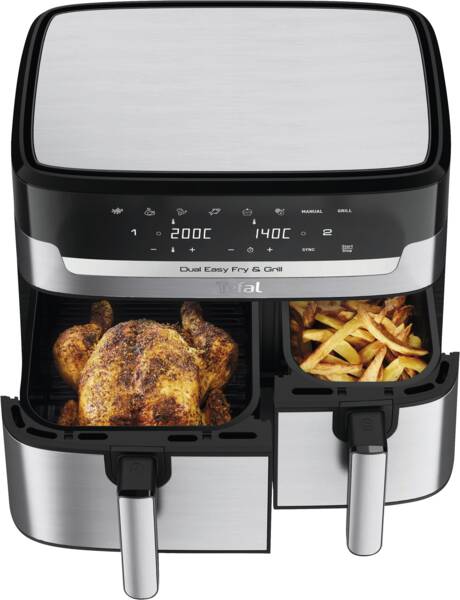 Tefal Doppel-Heißluft-Fritteuse EY905D - Dual Easy Fry & Grill Edelstahl-Schwarz