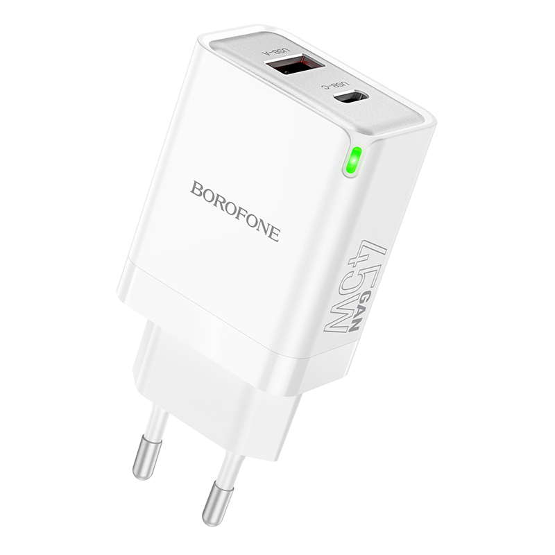 BOROFONE WALL CHARGER BN16 TOUGH - USB + TYPE C - PD 45W 3A WHITE