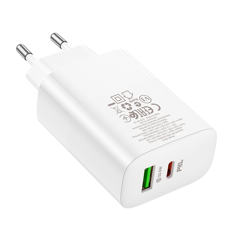 BOROFONE WALL CHARGER BN10 SUNLIGHT - USB + TYPE C - QC 3.0 PD 65W WHITE