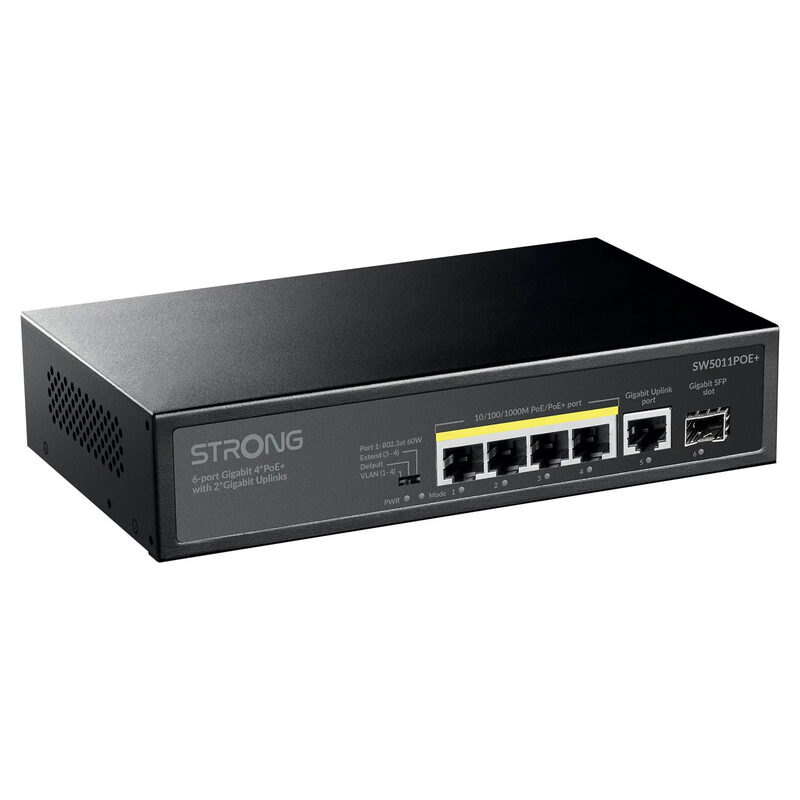 Strong 6-Port Gigabit POE+ Switch mit 4 PoE+ Gigabit-Ethernet-Ports, schwarz
