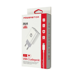 "Powerstar" ® "ZEUS" Ladegerät USB-C + Typ-C Ladekabel 20W White
