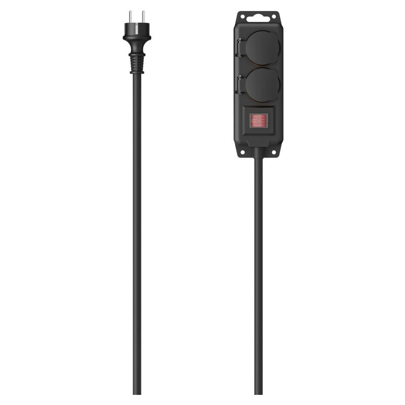 Hama Steckdosenleiste 2-fach Outdoor, 2m, mit Schalter, spritzwassergeschützt, Schwarz