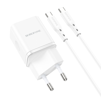 Borofone Wall charger BN7 - USB + Type C - QC 3.0 PD 20W with Type C to Type C cable white