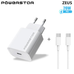 "Powerstar" ® "ZEUS" Ladegerät USB-C + Typ-C Ladekabel 20W White