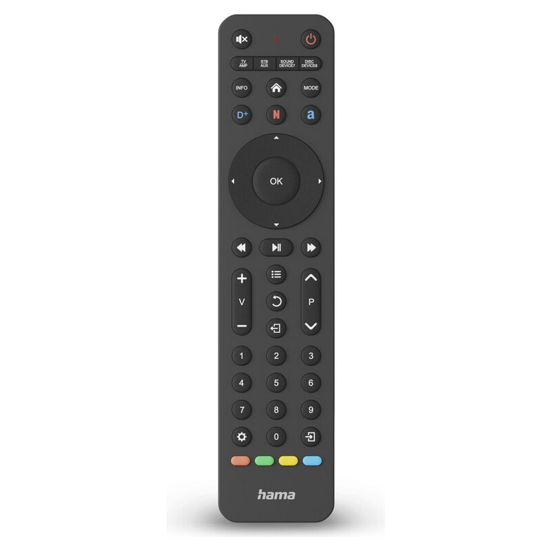 HAMA Universal-Fernbedienung/Ersatzfernbedienung 8in1, Infrarot, lernfähig, App-Tasten, Schwarz