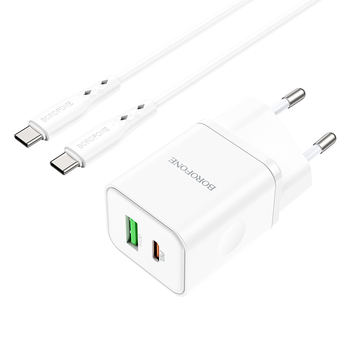 Borofone Wall charger BN7 - USB + Type C - QC 3.0 PD 20W with Type C to Type C cable white