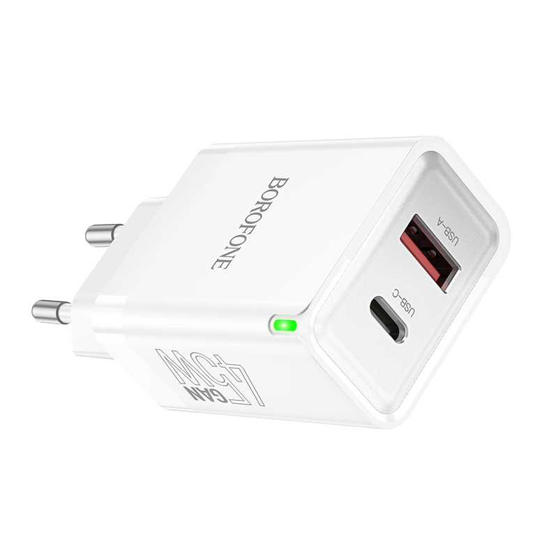 BOROFONE WALL CHARGER BN16 TOUGH - USB + TYPE C - PD 45W 3A WHITE