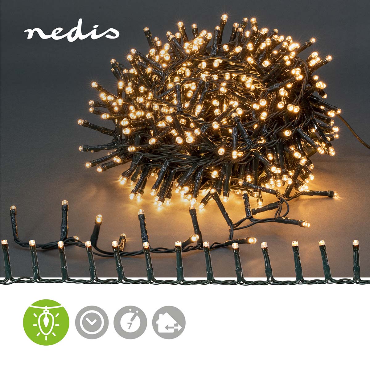 Nedis Weihnachtsbeleuchtung Kompakter cluster | 400 LED's | Warmweiss | 8.00 m | Lichteffekte: 7 | Innen- und Aussenbereich | Netzstromversorgung