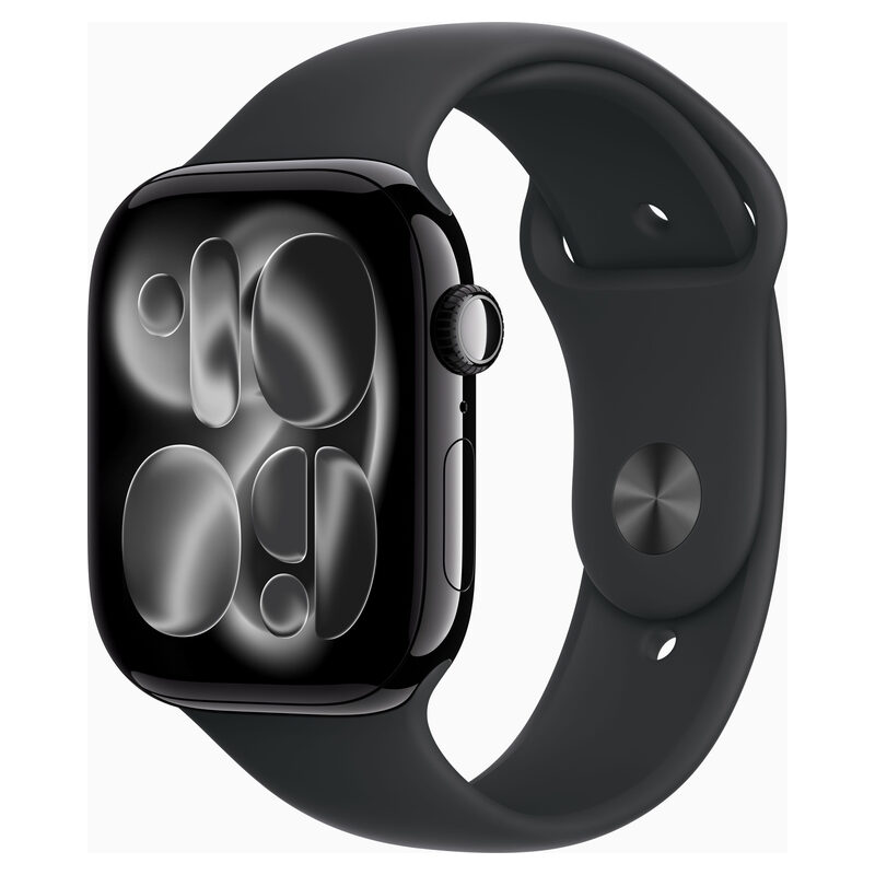 Apple Watch, A11, GPS, diamantschwarz, 46mm, Aluminiumgehäuse, Sportarmband schwarz S/M