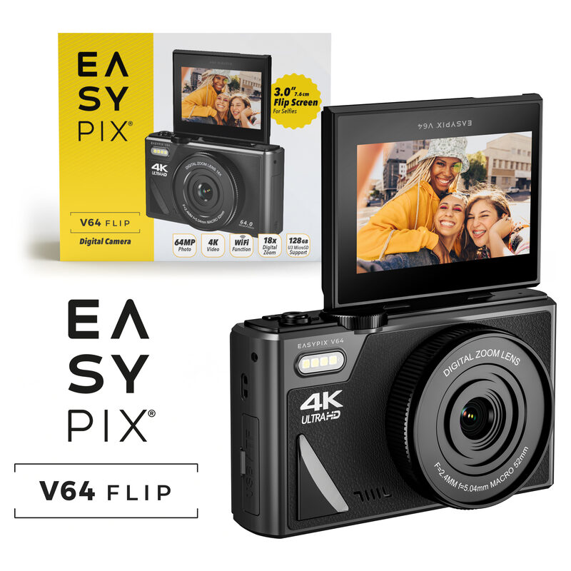 Easypix Digitalkamera V64 FLIP mit Klappbildschirm, Schwarz