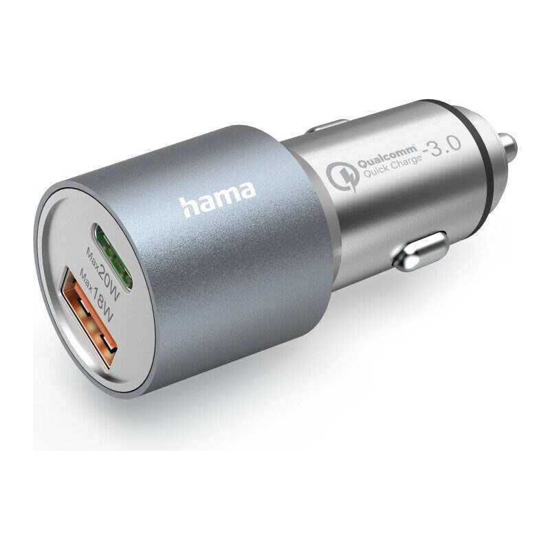 Hama Kfz-Schnellladegerät 1x USB / 1x USB-C 38W, Silber