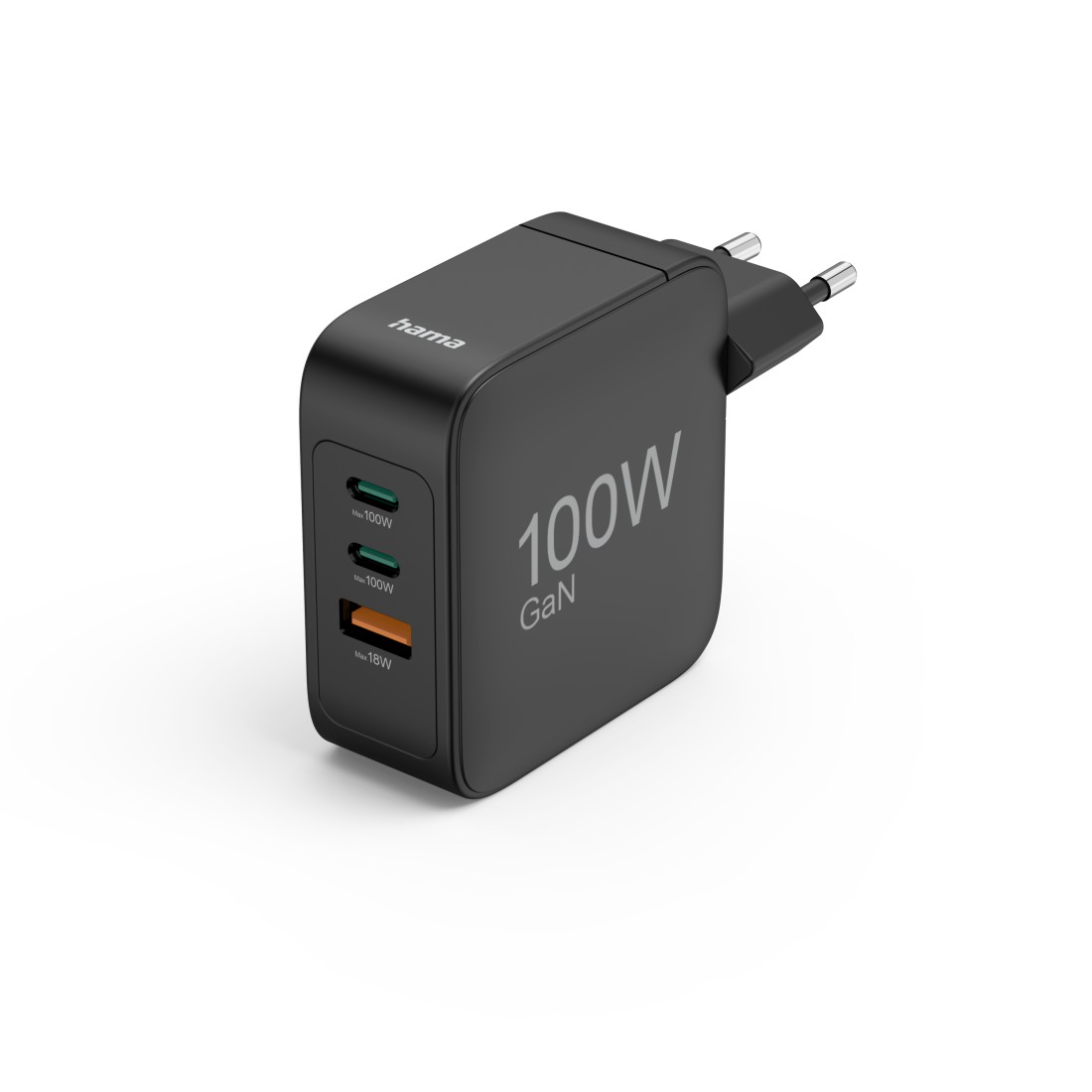 Hama Schnellladegerät, GaN, 2x USB-C, 1x USB-A, PD, 100 W, Schwarz